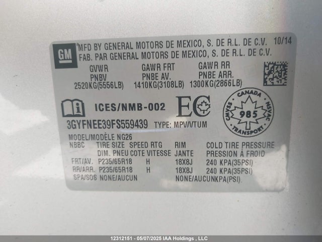 Cadillac lfx - sidi, vvt, e85 max, alum 2015 3GYFNEE39FS559439 Image 18