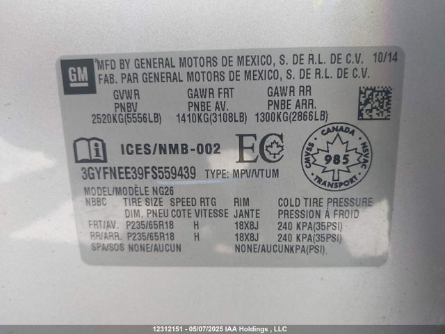 Cadillac lfx - sidi, vvt, e85 max, alum 2015 3GYFNEE39FS559439 Image 9