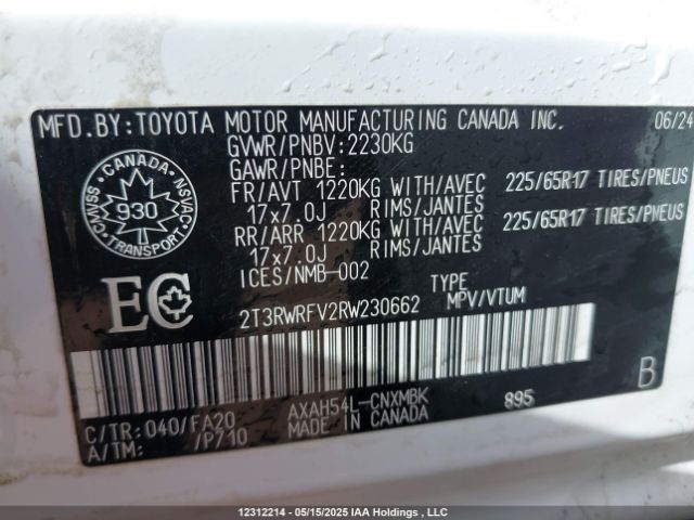 2T3RWRFV2RW230662 Toyota a25a-fxs