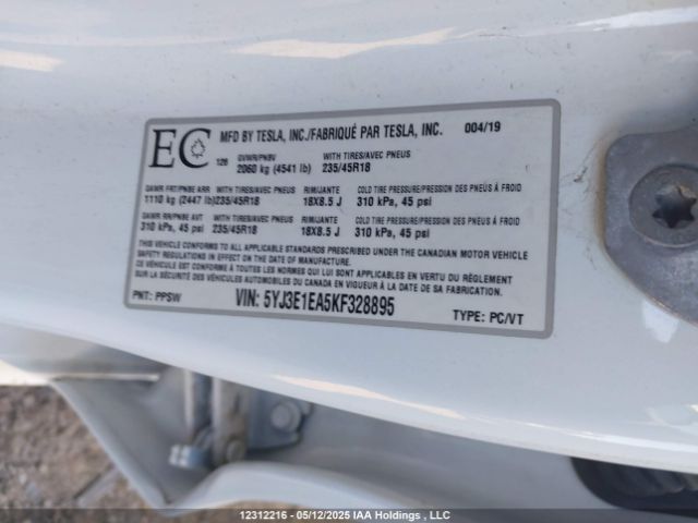 5YJ3E1EA5KF328895 Tesla MODEL 3
