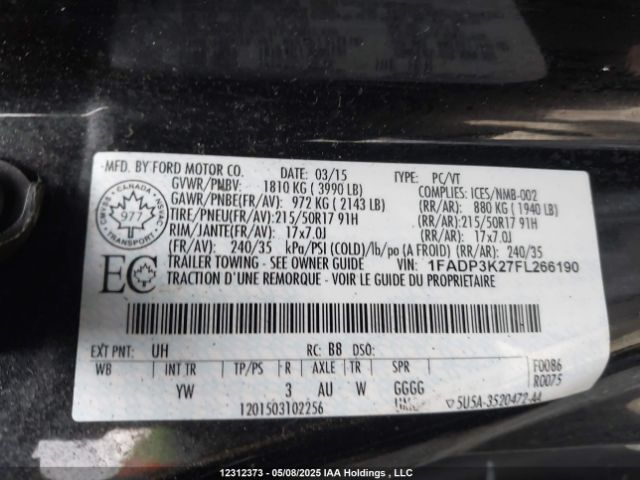 1FADP3K27FL266190 Ford FOCUS SE