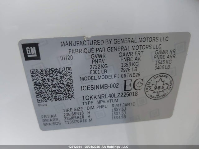 1GKKNRL40LZ225018 GMC lsy - sidi, vvt, alum, var 3