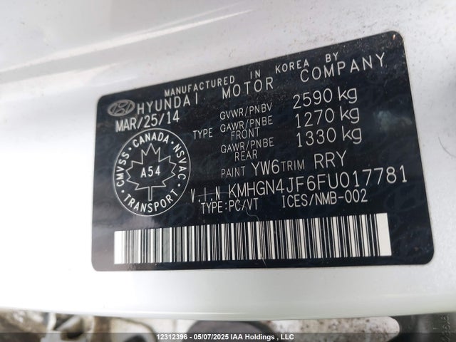 KMHGN4JF6FU017781 Hyundai Genesis