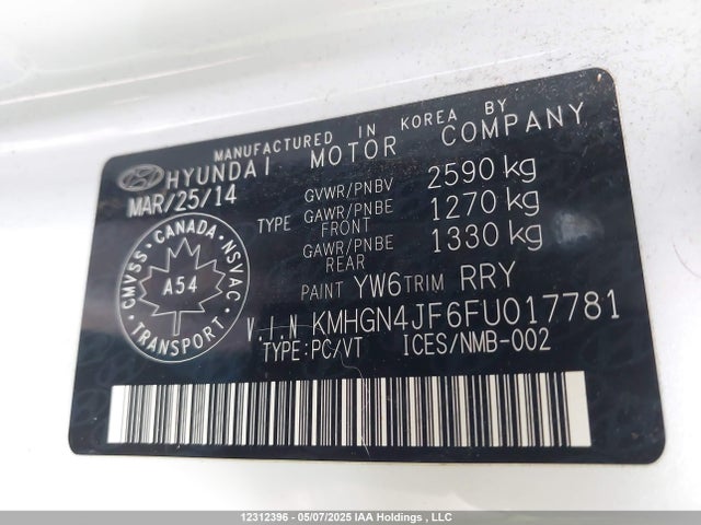 KMHGN4JF6FU017781 Hyundai Genesis