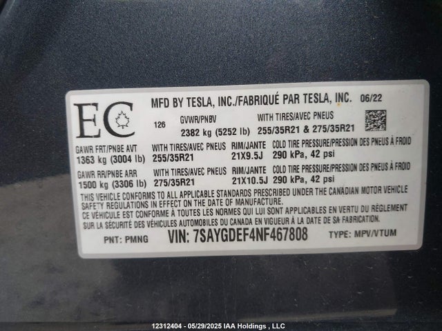 7SAYGDEF4NF467808 Tesla Model Y Performance