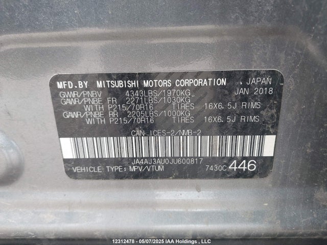 JA4AJ3AU0JU600817 Mitsubishi mivec