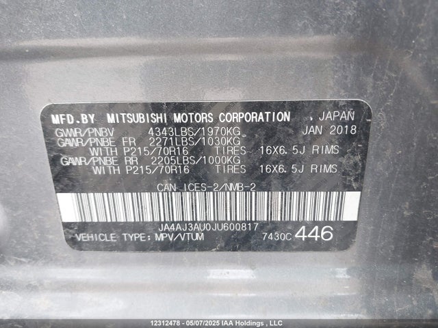 JA4AJ3AU0JU600817 Mitsubishi mivec