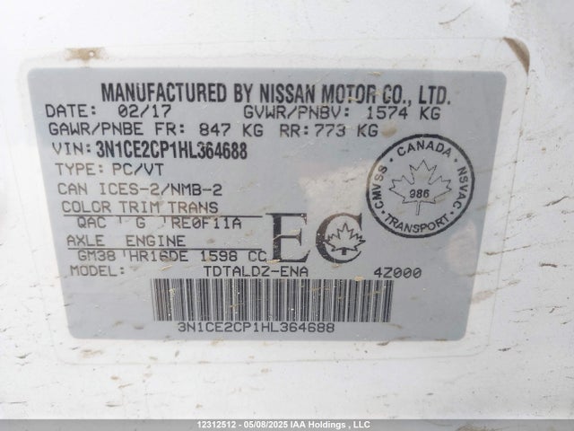 3N1CE2CP1HL364688 Nissan 2017