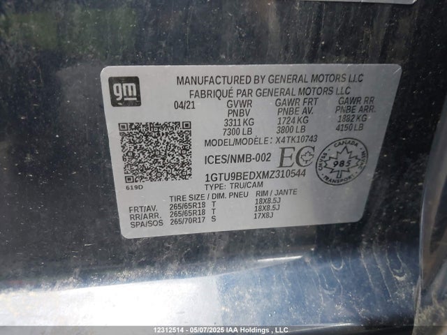 1GTU9BEDXMZ310544 GMC Sierra K1500 Sle