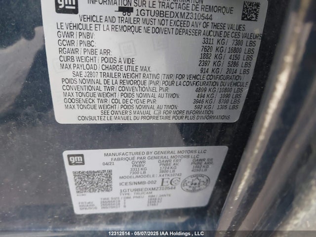 1GTU9BEDXMZ310544 GMC Sierra K1500 Sle
