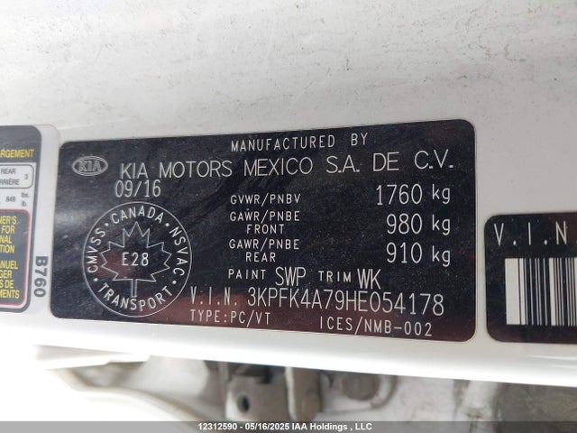 3KPFK4A79HE054178 KIA mpi nu