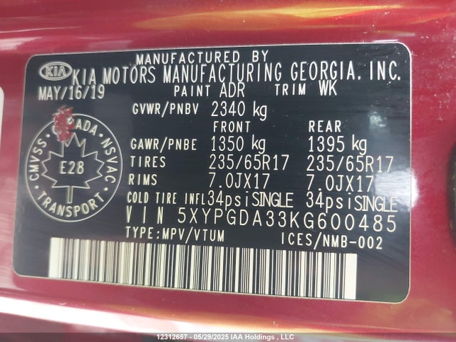 5XYPGDA33KG600485 KIA gdi theta-ii