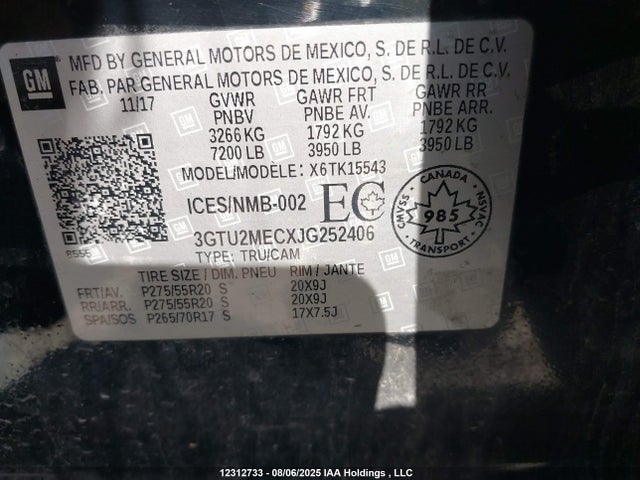 3GTU2MECXJG252406 GMC l83 -spark ignited direct injection, variable valve timing, afm, e85 max, alum