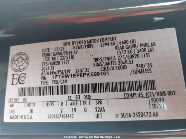 1FTEW1EP8PKE99161 Ford F-150 Xl