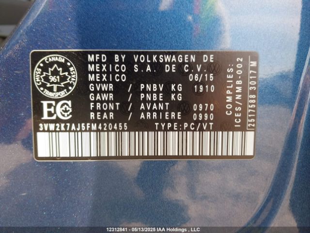3VW2K7AJ5FM420455 Volkswagen 2015