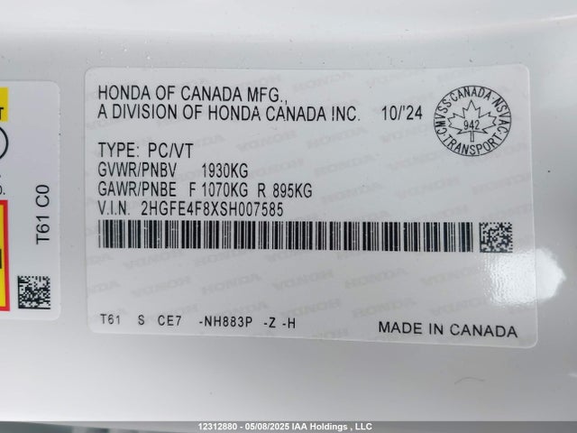 Honda lfc3 2025 2HGFE4F8XSH007585 Image 9