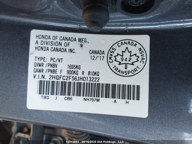 2HGFC2F56JH013222 Honda Civic Lx