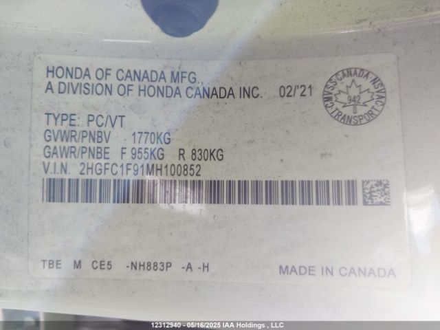 2HGFC1F91MH100852 Honda l15b7