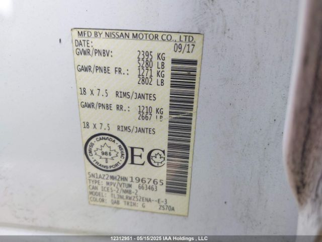 5N1AZ2MH2HN196765 Nissan 2017