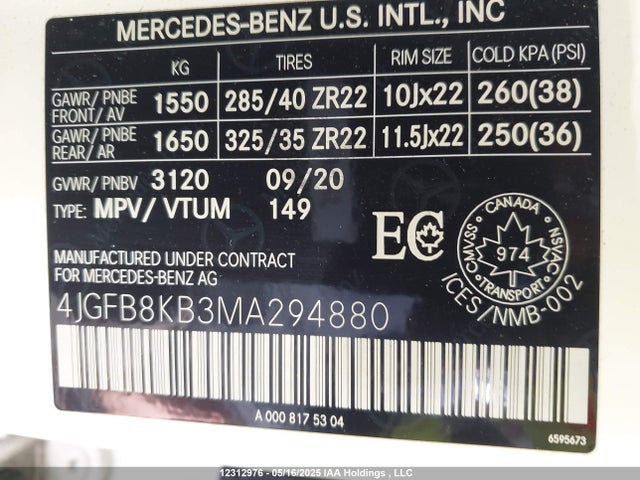 4JGFB8KB3MA294880 Mercedes-Benz m177
