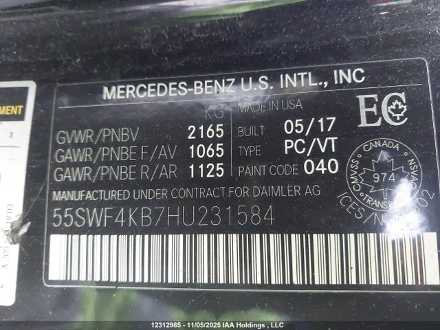 55SWF4KB7HU231584 Mercedes-Benz C 300 4matic