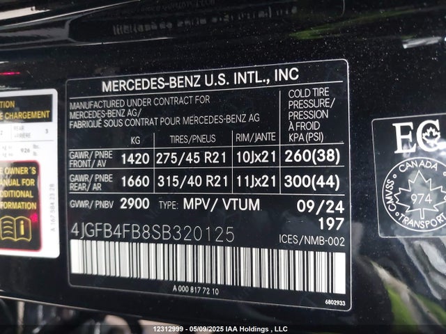 4JGFB4FB8SB320125 Mercedes-Benz m254