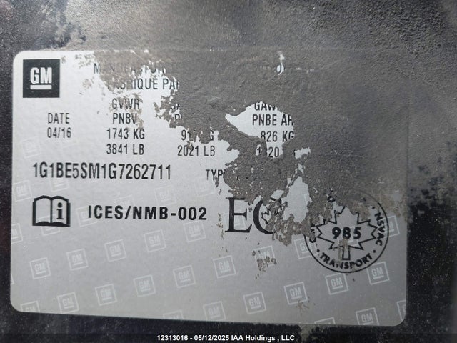 1G1BE5SM1G7262711 Chevrolet Cruze