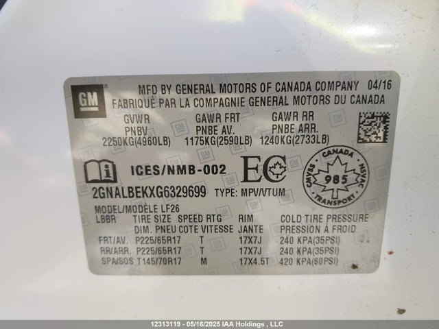 2GNALBEKXG6329699 Chevrolet lea - e85 max, aluminum