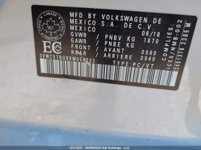 3VWC57BU6KM058733 Volkswagen 1.4 tsi