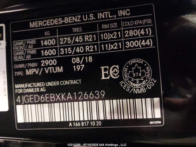 4JGED6EBXKA126639 Mercedes-Benz m276