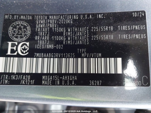 7MUBAABG3RV113625 Toyota m20a-fks