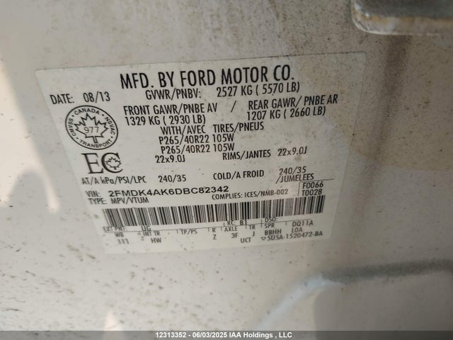Aukcja sprzedaży 2013 Ford Edge Sport, vin: 2FMDK4AK6DBC82342, numer aukcji: 12313352