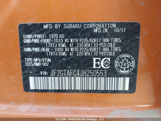 JF2GTAFC4JH250553 Subaru Crosstrek Premium