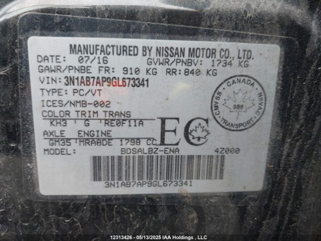 3N1AB7AP9GL673341 Nissan Sentra S/sv/sr/sl