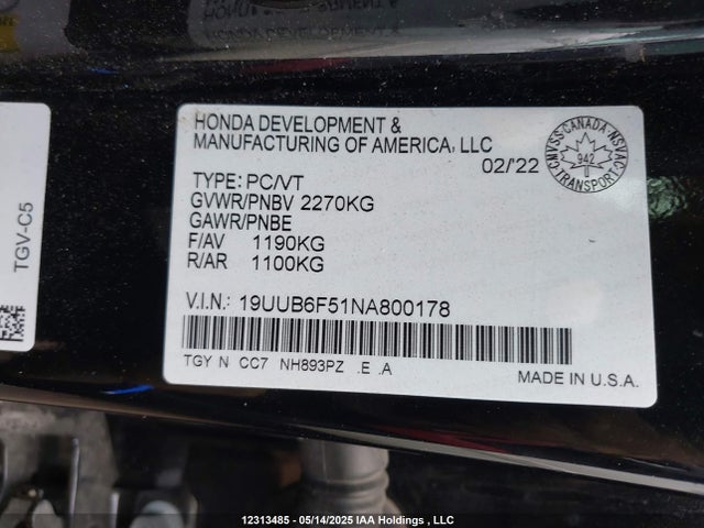 19UUB6F51NA800178 Acura Tlx Tech A