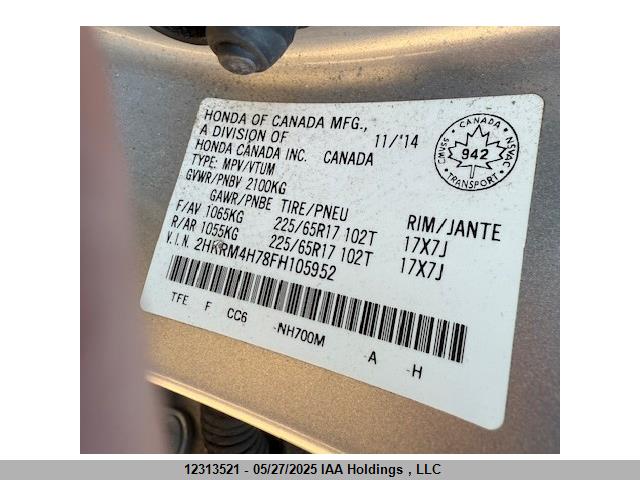 2HKRM4H78FH105952 Honda k24w9