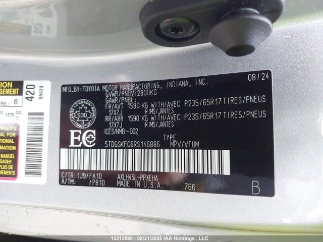 5TDGSKFC6RS146886 Toyota Sienna Le 8-passenger