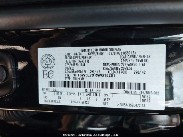 1FT6W5L7XRWG15261 Ford 2024