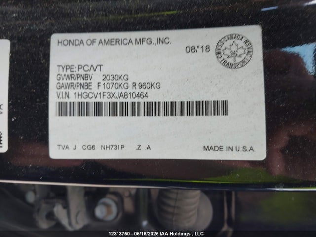 Honda l15be 2018 1HGCV1F3XJA810464 Image 9