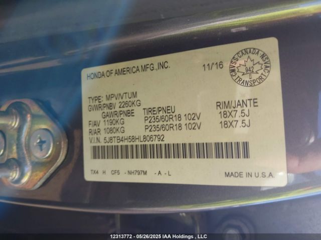 5J8TB4H58HL806792 Acura Rdx Tech