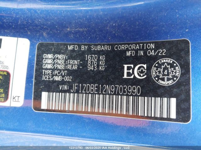 JF1ZDBE12N9703990 Subaru na