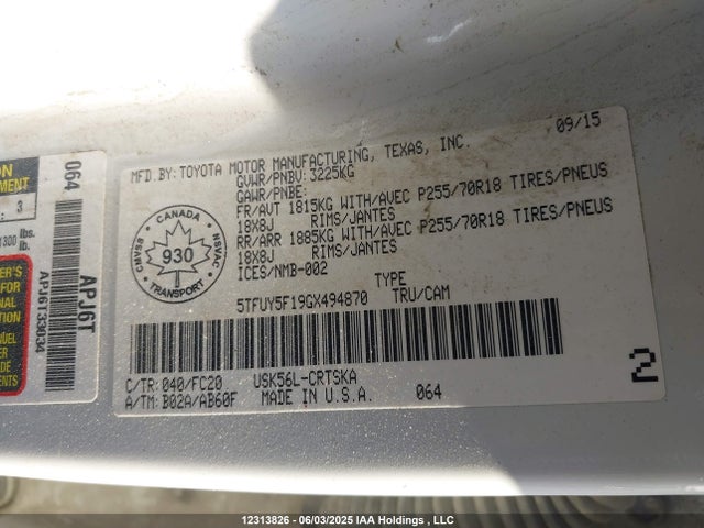 5TFUY5F19GX494870 Toyota 3ur-fe