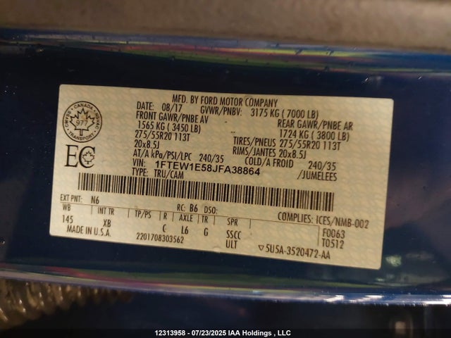 Ford 5.0l 4v 2018 1FTEW1E58JFA38864 Image 18