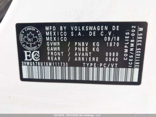 3VWG57BU1KM111730 Volkswagen Jetta Sel Premium