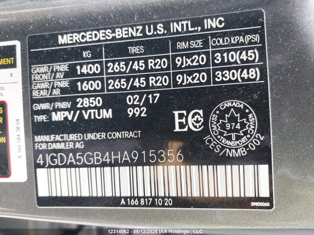 4JGDA5GB4HA915356 Mercedes-Benz Gle 400 4matic