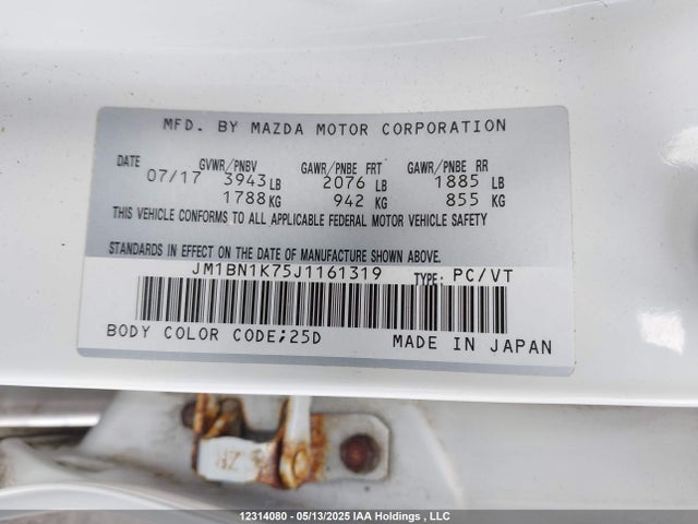 JM1BN1K75J1161319 Mazda MAZDA3