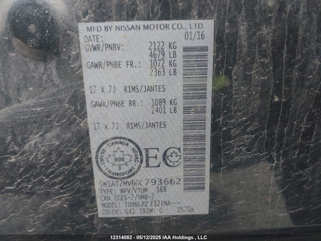 5N1AT2MV6GC793662 Nissan 2016