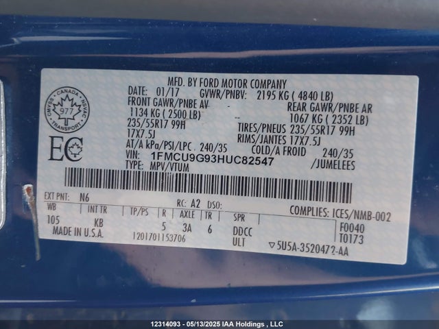 1FMCU9G93HUC82547 Ford Escape