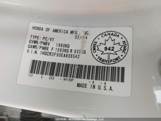 Honda Accord 2014 1HGCR2F90EA806542 Image 9
