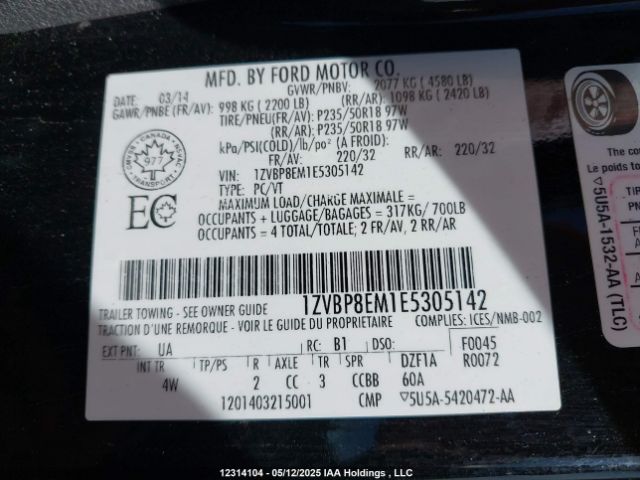 1ZVBP8EM1E5305142 Ford 2014